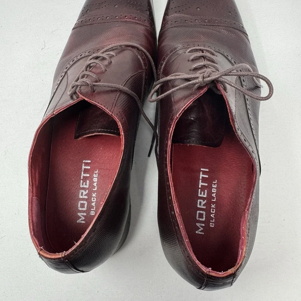 Moretti Black Label‎ Oxford Dress Shoes Men 12 Burgundy Cap Toe Leather